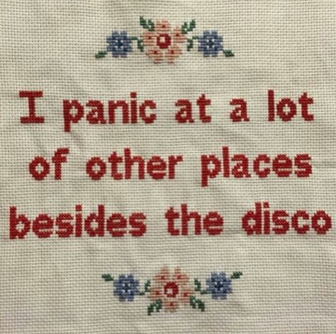 Panic at the disco. Obvious Plant, Lev Livet, Teachers Lounge, Fiber Crafts, Subversive Cross Stitch, Lounge Ideas, Cross Stitch Funny, No Rain, Funny Graphics