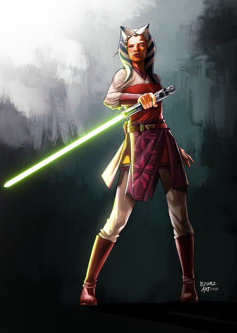 Ahsoka Tano Fanart, Uzuri Art, Wolf Cut Hair, Ashoka Tano, Blue Wolf, Star Wars Ahsoka, Wolf Cut, Galactic Empire, Ahsoka Tano