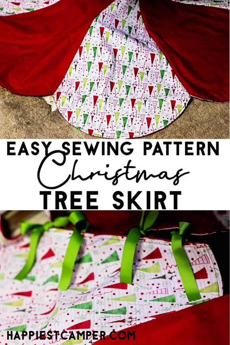 How to Make a Christmas Tree Skirt with Pattern Diy Christmas Tree Skirt, Diy Paper Christmas Tree, Bubble Christmas, Christmas Tree Skirts Patterns, Tree Skirt Pattern, Skirt Pattern Free, Christmas Tree Napkins, Crochet Hearts, Christmas Sewing Projects