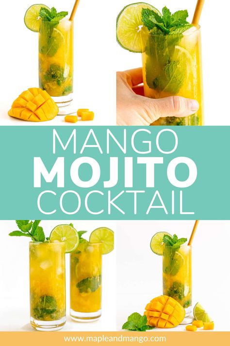 Love mangos? Love mojitos? If you said yes to both then this Mango Mojito recipe is the cocktail for you! A classic mojito with a fun tropical twist – this mango infused version is super refreshing and perfect for summer! It's also super easy to turn into a mocktail or a pitcher. | www.mapleandmango.com Mango Mojito Recipe, Mango Cocktail, Classic Mojito, Girly Drinks, Mojito Mocktail, Mango Mojito, Easy Summer Cocktails, Chili Mango, Summer Drinks Alcohol