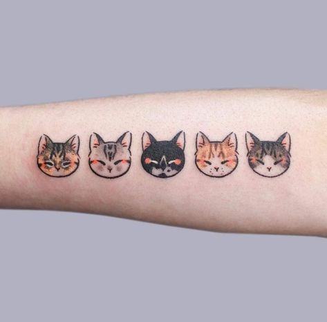 Multiple Cat Tattoo, Cat Portrait Tattoos, Ignorant Tattoos, Cat Tatto, Cute Cat Tattoo, Pumpkin Tattoo, Kawaii Tattoo, Cat Tattoos, Cat Tattoo Designs