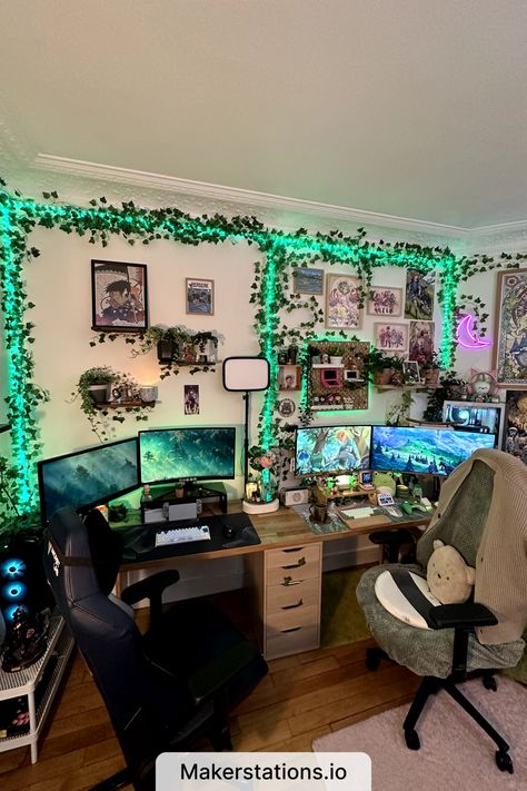 Gaming Setup Couple Gaming Room Setup, Gaming Bedroom Ideas, Games Room Inspiration, Gaming Bedroom, Small Game Rooms, Gaming Desk Setup, Couple Room, Gamer Room Decor, Pc Gaming Setup