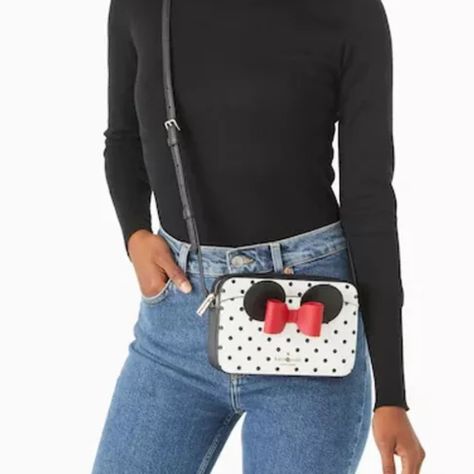 Kate Spade Disney Polka-Dot Minnie Mouse Camera Bag. Adjustable Strap. Exterior Front Slip Pocket. 7.5" Wide, 5" Tall, 2" Wide. New Without Tags. Womens Sling Bag, Kate Spade Disney, Classic Purse, Leopard Bag, Kate Spade Crossbody Purse, Bags Kate Spade, Kate Spade Bag Crossbody, Quilted Crossbody Bag, Black Leather Purse