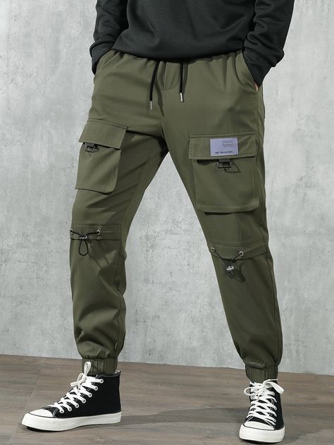 Army Green Street   Polyester Slogan Cargo Pants  Non-Stretch All Men Bottoms Cargo Joggers Outfits Men, Green Joggers Outfit Men, Men’s Joggers Outfit, Joggers Outfit For Men, Men’s Cargo Pants Outfit, Jogger Pants Outfit Mens, Green Cargo Pants Outfit Men, Cargo Pants Men Outfit, Best Mens Joggers