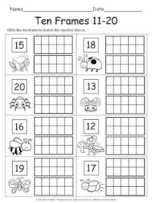 10 Frame Activities 1st Grades, 20 Frames Math, Representing Numbers To 20, Tens Frame Worksheet, Teen Numbers Worksheet, Tens Frame Activities, Numbers 10 20 Activities, Counting 10-20, Numbers 11 20 Kindergarten