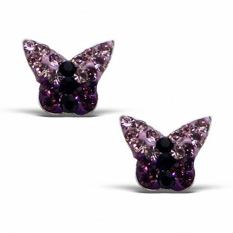 These child's purple and black crystal butterfly stud earrings are set in sterling silver and secure with friction backs. Health Challenges, Butterfly Stud Earrings, Crystal Butterfly, Snake Jewelry, Butterfly Earrings Stud, Silver Prices, Black Earrings, Kids Jewelry, Black Crystals