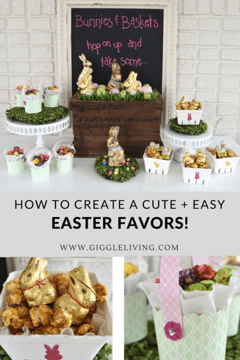 Easter favors/DIY/Easter gift ideas/treat table/Easter treat table/party inspiration/DIY favors/dessert table/ #easter #eastertreats Easter Party Favors, Mini Easter Basket, Diy Favors, Creative Easter Baskets, Favor Table, Treat Table, Easter Entertaining, Easter Snacks, Easter Favors