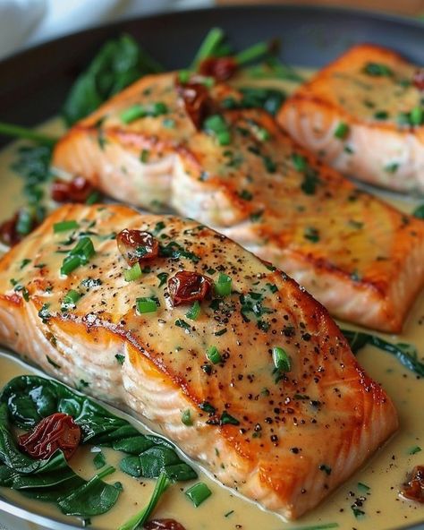 Avani Recipes Cream Sauce For Salmon, Creamy Tuscan Salmon, Salmon With Cream Sauce, White Cream Sauce, Tuscan Salmon, Best Salmon Recipe, Salmon Spinach, Sauce For Salmon, Garlic Spinach