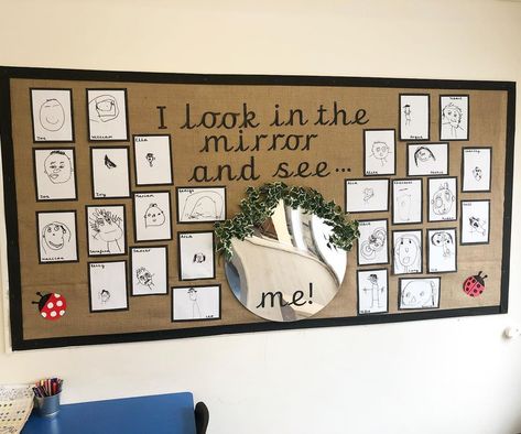 @eyfs_display_ideas: “This year’s self portrait display! 👥🌿 #classportraits #childportraits #portraitdisplay…” Year 1 Self Portraits, Self Portrait Nursery, Class Ideas Decoration, Year 1 Craft Ideas, Self Portraits Eyfs Activities, Me Myself And I Eyfs Activities, Preschool Display Ideas, Early Years Classroom Displays Eyfs, Me And My Family Eyfs