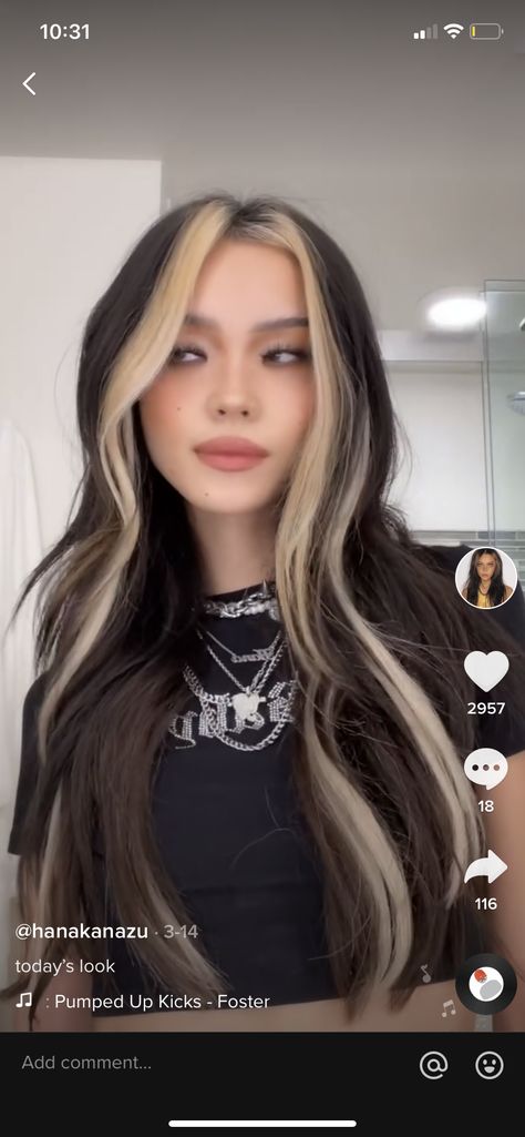 ##Britt. V. G. Dyed Hair For Straight Hair, Two Front Hair Strands Dyed, Blonde Front Streak Brown Hair, Black Hair Blond Money Piece, Blonde Steaks With Black Hair, Brown Front Pieces Hair, Chunky Blonde Front Pieces, Hanakanazu Hair, Dark Brown Hair Blonde Front Pieces