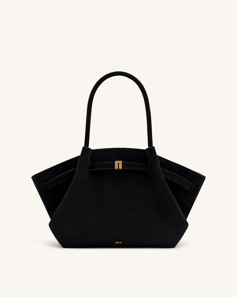 Hana Medium Faux Suede Tote Bag - Black - JW PEI Medium Size Handbags, Jw Pei Hana Tote Bag, Suede Brown Bag, Black Owned Bags, Large Purses And Bags, Quiet Luxury Purse, Medium Size Purse, Women Work Bag, Timeless Handbags