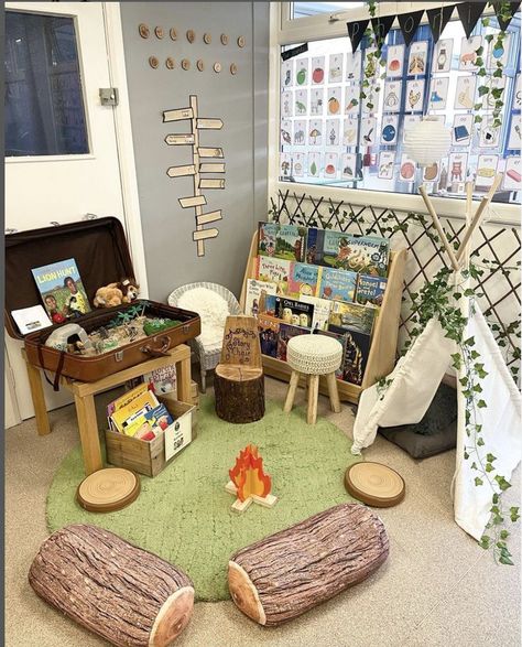 Forest Classroom, Reading Corner Classroom, Childcare Rooms, Reggio Emilia Classroom, Teaching Classroom Decor, Reception Classroom, Reading Nook Kids, Camping Classroom, Reggio Inspired Classrooms