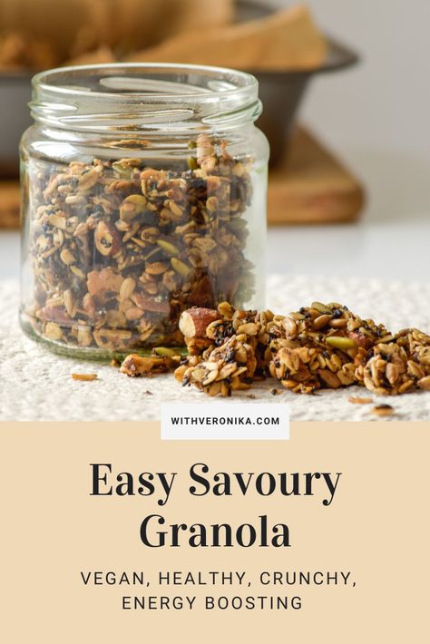 Nut And Seed Granola, Savoury Nuts Recipe, Savory Granola Recipe, Salad Toppers Crunchy, Easy Savoury Snacks, Savoury Granola, Crunchy Granola Recipe, Paleo Granola Recipe, Salty Granola