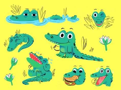 Crocodile Illustration, Snapchat Stickers, Childrens Illustrations, Illustration Character Design, Children's Book Illustration, 귀여운 동물, Animal Illustration, Children Illustration, Cute Illustration