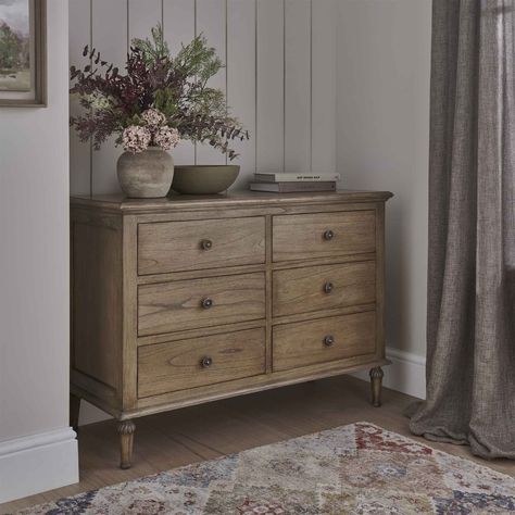 6 Drawer Chest Of Drawers, Chest Of Drawers Next To Bed, Bedroom Chest Of Drawers Decor, Bedroom Chest Of Drawers Styling, French Cottage Interiors, Chest Of Drawers In Bedroom, Master Living Room, Chest Of Drawers Styling, Bedroom False Ceiling Ideas