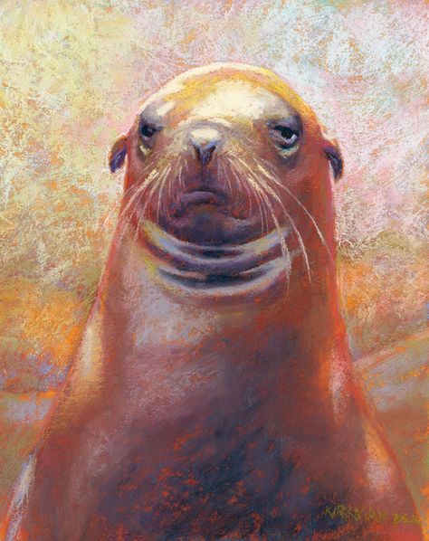 "S is for Sea Lion"  (pastel, 10x8 inches)  $320 unframed for a limited time   Yes, I'm still slogging through the alphabet! I had a diffe... Lion Art For Kids, Sea Lion Art, Wildlife Paintings, Art Print Display, Lion Art, Sea Lion, Pastel Art, Seascape Paintings, The Alphabet