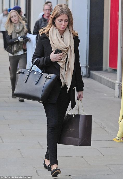 The chic fashionista also carried her trusty black Marylebone tote, by Aspinal of London Aspinal Of London Bag, London Bag, Millie Mackintosh, Chic Fashionista, Tote Outfit, Made In Chelsea, London Bags, Zara Coat, Tiktok Fashion