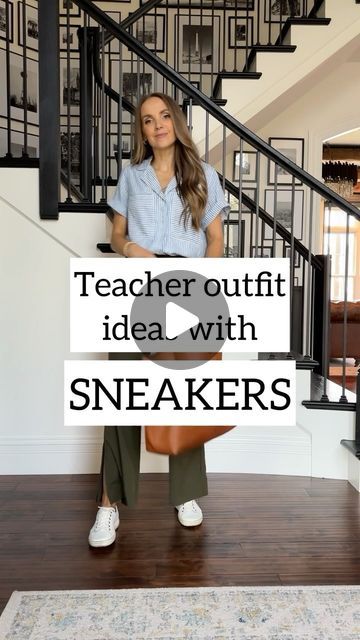 Summer Work Outfits Teacher, Trousers And Sneakers Outfit, Teacher Style Outfits, Substitute Teacher Outfits, Linen Pants Outfits, Business Casual Sneakers, Adidas Sneakers Outfit, White Tennis Shoes Outfit, Casual Teacher Outfit