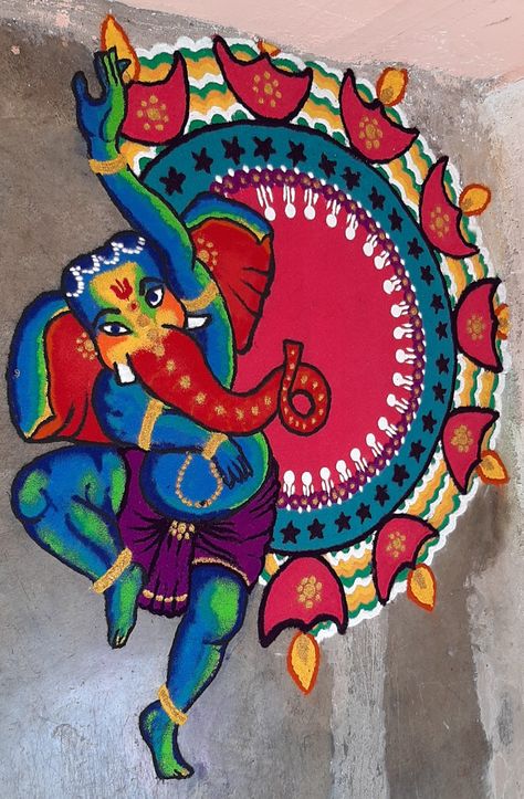 Bhaidooj Rangoli, Rangoli Design For Competition, Rangoli Competition, Word Art Drawings, Ganesha Rangoli, Rangoli Designs For Competition, Dancing Ganesha, Mini Art Journal, Graffiti Art Letters