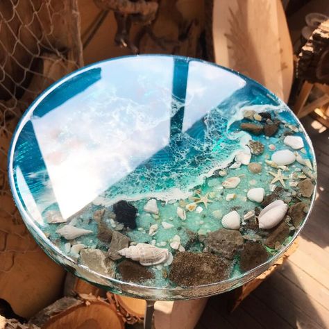 Coffee Table Resin Epoxy, Epoxy Resin Ocean Table, Beach Resin Table, Epoxy Beach Table, Seashell Resin Table, Small Resin Table, Ocean Resin Table, Resin Coffee Table Ideas, Diy Resin Coffee Table