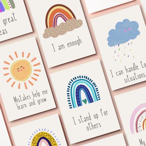 Positive Affirmations for Kids, Encouragement Cards #AffirmationCards #PositiveVibes #SelfLove #DailyAffirmations Diy Positive Affirmation Cards, Diy Affirmation Cards, Affirmation Design, Mindfulness Cards, Kids Affirmations, Affirmation Cards Printable, Positive Affirmations For Kids, Motivational Cards, Positive Affirmation Cards