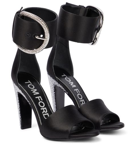 Tom Ford - Crystal-embellished satin sandals | Mytheresa Tom Ford Sandals, Tom Ford Heels, Tom Ford Shoes, Satin Sandals, Black Toms, Kawaii Shoes, Evening Sandals, Satin Pumps, Fabulous Shoes