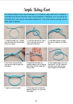 head. 6.Then repeat steps 2 & 3 with the left end. You can make the knot right up to the previous one, or slightly further away. Just be careful not to move the previous knot, or your bracelet might end up the wrong size. Slide Knot Tutorial, How To Tie A Sliding Knot Necklaces, How To Tie The End Of A Bracelet Sliding Knot, Self Adjusting Bracelet Sliding Knot Diy, How To Tie Nots For Bracelets, End Of Bracelet Knot, Resizable Bracelet Diy, Tying A Bracelet Sliding Knot, How To Tie End Of Bracelet