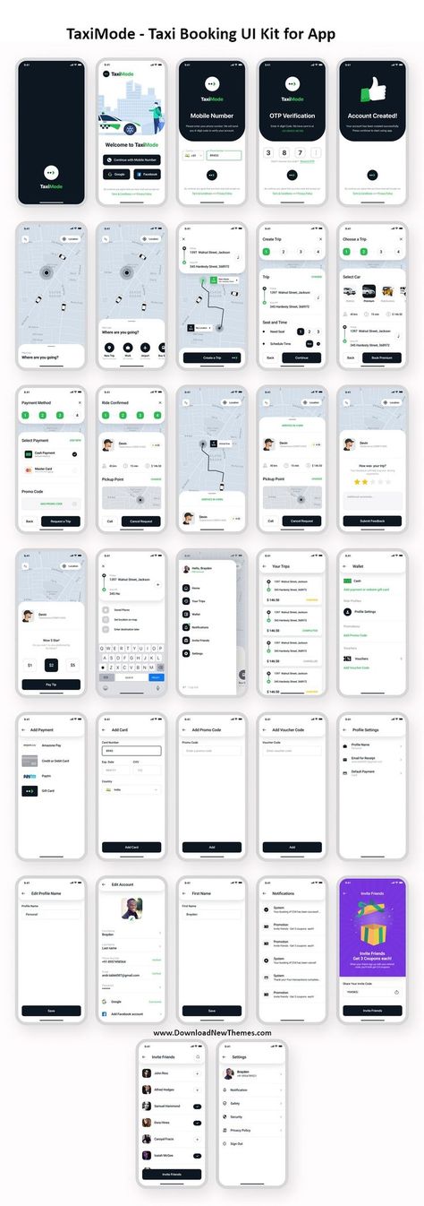 Taxi Booking UI Kit for App Mobile App Design Templates, Design Taxi, App Design Trends, Taxi Booking App, Mobile Ux, Taxi App, App Ideas, Mobile App Design Inspiration, Application Iphone