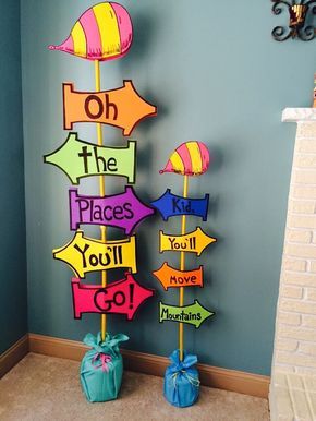 Dr. Seuss Oh the Places You'll Go Party Sign | Pretty My Party Decoration Creche, Dr Seuss Classroom, Head Boards, Dr Seuss Birthday Party, Chevron Headboard, Seuss Classroom, Seuss Crafts, Dr. Seuss, Dr Seuss Week