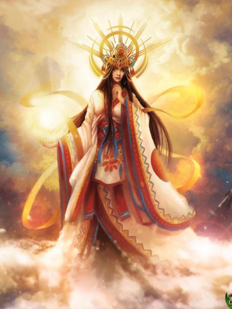 Amaterasu Omikami, Japanese Goddess, Japanese Myth, Sun Goddess, Japanese Mythology, Chinese Mythology, Mythology Art, Goddess Art, God Art