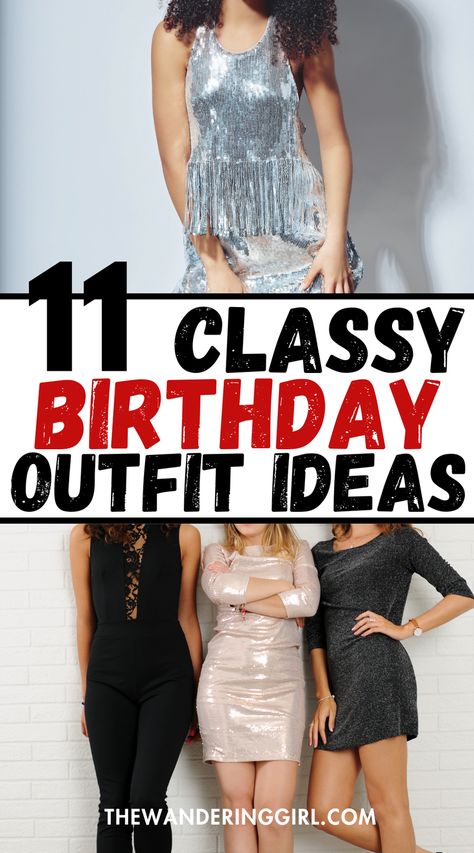 Save this pin for 11+ amazing birthday outfit ideas to wear including 18th birthday outfits, 21st birthday outfits, pretty birthday outfits, cute birthday outfits, and more. Tap to learn how to style birthday outfits! Pretty Birthday Outfits, White Satin Mini Dress, Classy Birthday, Winter Birthday Outfit, 11 Birthday, Birthday Outfit Ideas, 18th Birthday Outfit, Simple Long Dress, Sequin Wrap Dress