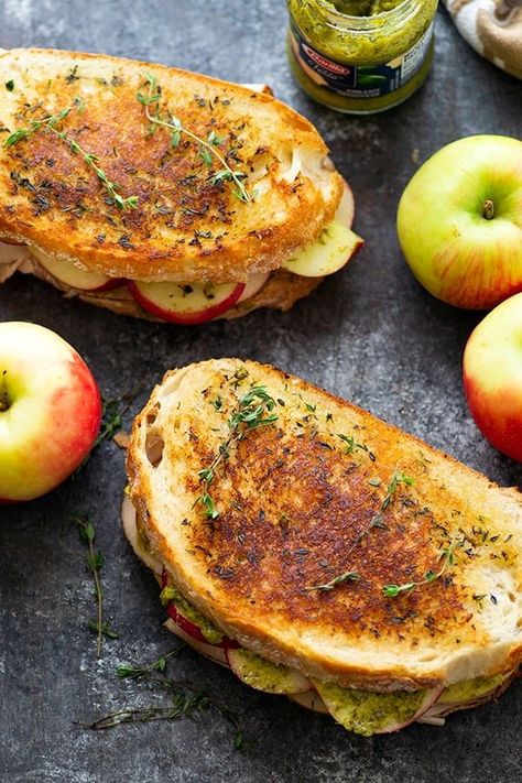 Turkey Panini Recipes, Apple Gouda, Fall Sandwiches, Pesto Turkey, Leftover Thanksgiving Sandwich, Turkey Slices, Turkey Panini, Apple Turkey, Turkey Sandwiches Recipes