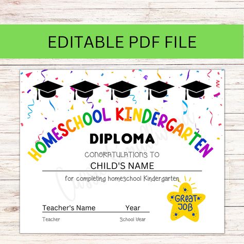 Editable Homeschool Kindergarten Graduation Certificate Template Customized Printable Kindergarten Graduation Diploma Completion Certificate by HunnyBooPrintables on Etsy Homeschool Kindergarten Graduation, Kindergarten Graduation Diploma, Kindergarten Graduation Certificate, Homeschool Graduation, Kindergarten Diploma, Kindergarten Names, Graduation Certificate Template, Completion Certificate, Graduation Certificate