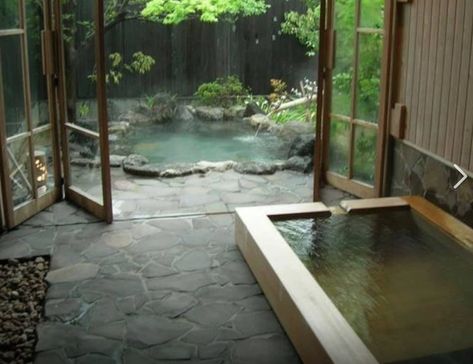 indoor/outdoor bath Japanese Bathroom Ideas, Japanese Bathroom Design, Japanese Bathroom, Japanese Bath, Outdoor Bathrooms, Japanese House, Bath House, Fukuoka, Dream Home Design