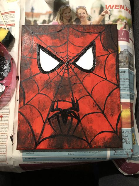 Spiderman Drawing Painting, Marvel Simple Painting, Marvel Inspired Paintings, Spiderman Chalk Art, Spiderman Glass Painting, Spiderman Acrylic Painting, Marvel Paintings On Canvas, Spider Man Canvas Painting, Marvel Canvas Painting