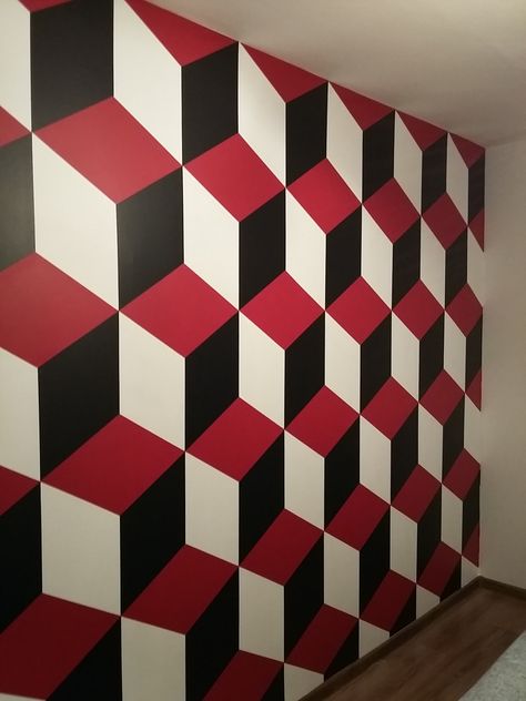 Decoração em parede Geometric Wall Paint, Wall Paint Patterns, Painting Textured Walls, Creative Wall Painting, 3d Wall Painting, House Wall Design, Wall Painting Ideas, Wall Painting Techniques, Diy Wall Painting