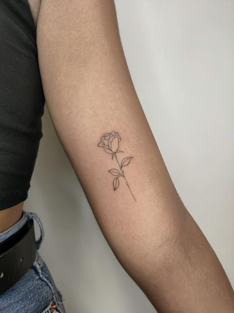 Rose Stem Tattoo, Rose Tattoo With Name, Rose Tattoo On Arm, Pink Rose Tattoos, Tattoo Spots, Rose Tattoos For Women, Small Rose Tattoo, Bouquet Tattoo, Petite Tattoos