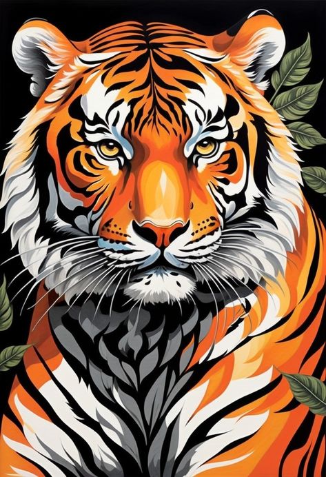 Tiger Watercolor Painting Easy, Tiger Painting Abstract, Animal Composition, Watercolor Painting Easy, Tree Painting Canvas, Lions Photos, Dog Pop Art, Pop Art Animals, Tiger Painting