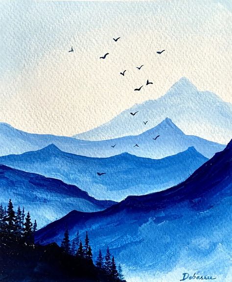 Gallery - Mountain paintings - Debasree Dey Art Painting Ideas Elementary, Mountain Painting Aesthetic, Watercolor Art Landscape Mountain, Water Colors Painting Landscaping, Mountain Painting Ideas On Canvas, Canvas Painting Ideas Mountains, Painting Nightstand Ideas, Painting Nails Tips Hacks, Mountain Silhouette Painting