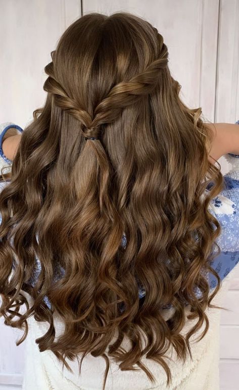 Hair Styles For Loose Hair, Cute Jr Bridesmaid Hairstyles, Hairstyles Braids For Wedding, Braided Hairstyles For Brown Hair, Hair Style Simple For Girl, Hiar Stail For Girl, New Hairstyle For Long Hair, Open Hair With Braids, Heir Staile Girl