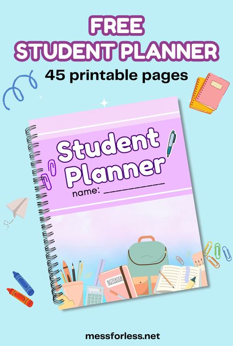 Download our 45 page Free Printable Student Planner and help your child start the school year organized. Kids will learn organization & time management skills. Middle School Agenda Student Planner, Student Daily Planner Printable Free Templates, School Planner Templates Free Printables, Homeschool Student Planner Printable, Student Planner Printable Free Templates, Free Student Planner Printables, Study Planner Printable Free Student, Free Student Planner, School Planner Printables