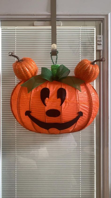 Dollar Tree Fanatics Crafts & Decor & DIY With Freebies 🟢⚪ | My first attempt using the pumpkin wreath frame | Facebook Pumpkin Wreath Frame Ideas, Dollar Tree Wire Pumpkin Wreath Diy, Dollar Tree Wire Pumpkin, Mickey Mouse Wreath, Minnie Mouse Pumpkin, Reindeer Wreath, Dollar Store Inspired Decor, Mouse Pumpkin, Dollar Tree Pumpkins