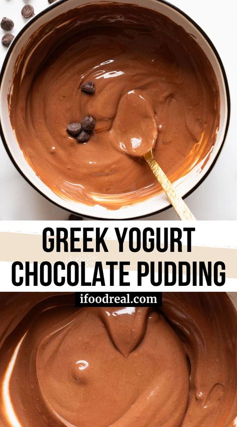 Greek Yogurt Chocolate Pudding is so rich and creamy, it’ll blow your mind! It’s also made with just 3 ingredients and contains 12 grams of protein. Get excited! Chocolate Pudding Greek Yogurt, Greek Yogurt With Chocolate Chips, Greek Yogurt Instant Pudding, Pudding And Yogurt Recipes, Greek Yogurt Cocoa Powder Dessert, Healthy Dessert Recipes With Greek Yogurt, Sugar Free Pudding And Greek Yogurt, Plain Greek Yogurt Recipes Healthy, Keto Greek Yogurt Recipes