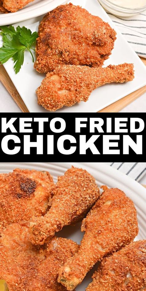 Keto Fried Chicken - Crispy, crunchy, juicy – everyone loves this keto fried chicken recipe! Make it for your next family meal and enjoy this comfort food. #keto #Ketorecipes #Ketodiet #Ketofried chicken #friedchicken #glutenfree #chicken #friedchicken #chickenrecipes #dinnerideas #food #recipes Oven Fried Chicken Legs, Low Carb Fried Chicken, Fried Chicken Batter, Fried Chicken Drumsticks, Baked Fried Chicken, Fried Chicken Legs, Keto Fried Chicken, Low Carb Cheesecake Recipe, Keto Crockpot