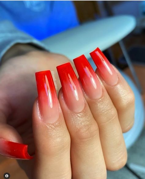 20+ Bold Red Ombre Nail Designs For 2022 - The Glossychic Red Tip Nails, Red Ombre Nails, Red And White Nails, Coffin Nails Ombre, Pink Ombre Nails, Red Acrylic Nails, Diva Nails, Ombre Nail, Ombre Acrylic Nails