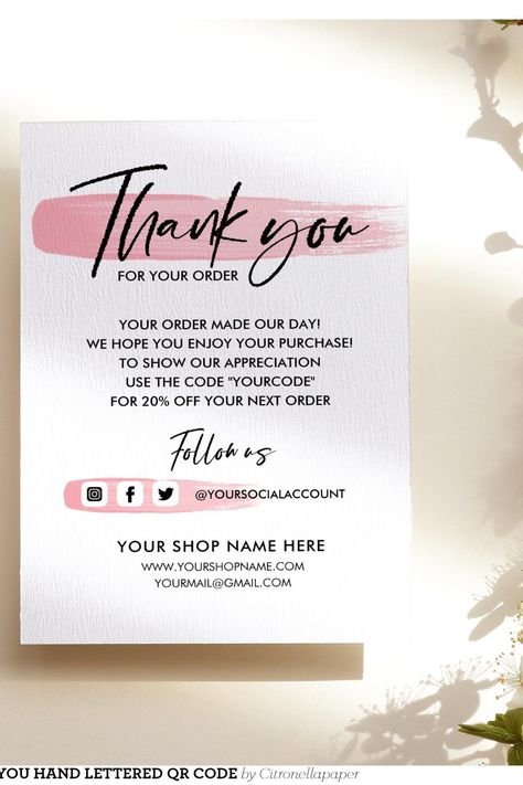 BUSINESS THANK YOU HAND LETTERED QR CODE ENCLOSURE CARD Photo Tiles, School Notebooks, Business Thank You, Free Birthday Invitations, Free Birthday Invitation Templates, All Craft, Free Birthday Stuff, Enclosure Cards, Hand Lettered