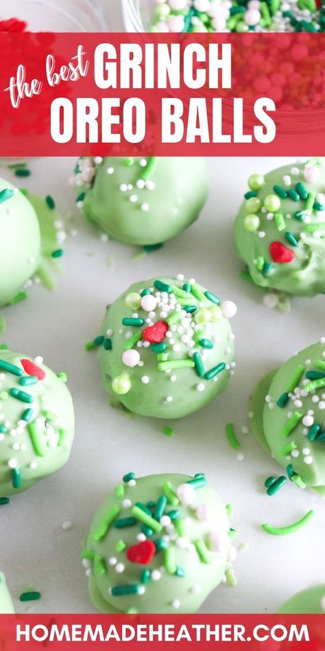 Christmas Cookies Oreo Balls, Christmas Cookie Cake Balls, Christmas Themed Oreo Balls, Oreo Cake Pops Christmas, Grinch Oreo Cookie Balls, Holiday Balls Recipe, Christmas Grinch Oreo Balls, Green Oreo Balls, Christmas Oreo Balls Recipe