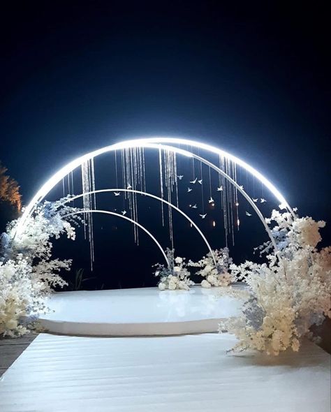 Wedding Backdrop Design Outdoor Night, Moon Wedding Backdrop, Futuristic Wedding Decor, Futuristic Wedding, Wedding Entrance Decor, Wedding Stage Design, Dream Wedding Decorations, Special Events Decor, Wedding Planning Decor