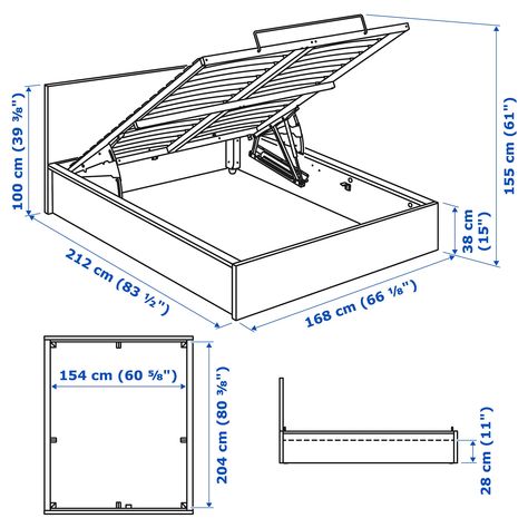 Bed Designs With Storage, Malm Bed, Murphy Bed Ikea, Hiasan Bilik Tidur, Murphy Bed Plans, Bed White, Ikea Malm, Bed Dimensions, Diy Headboard