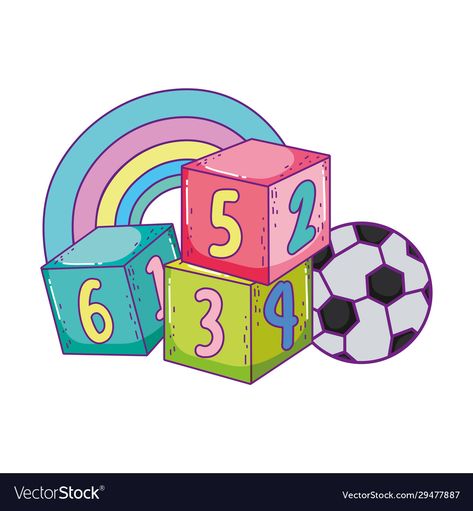 Cube Numbers, Number Cubes, Ball Cartoon, Rainbow Cartoon, Kids Blocks, Football Ball, Block Toys, Cartoon Images, Adobe Illustrator